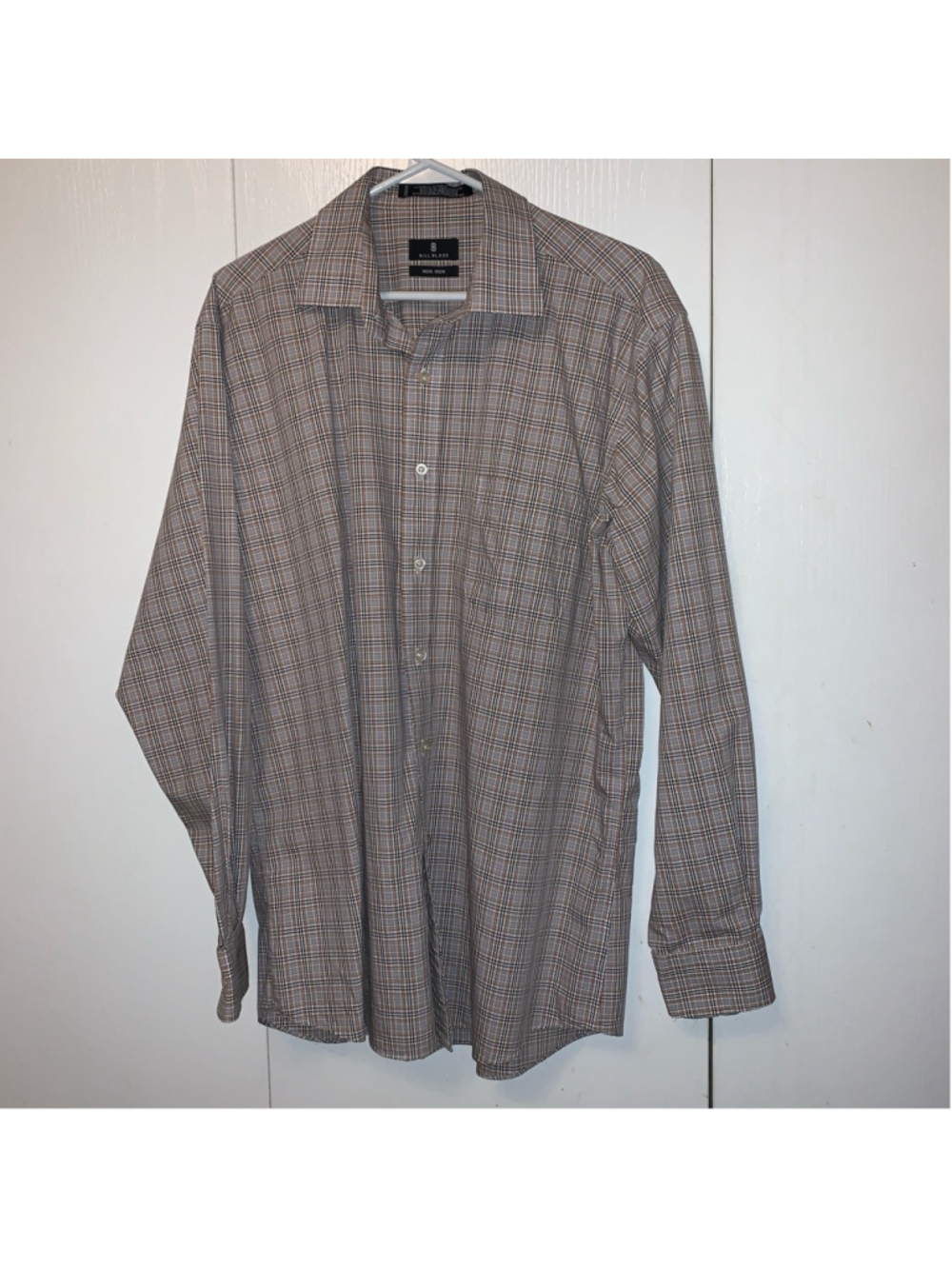 Men's Bill Blass Plaid Button Down Shirt, Size Large, Gray & Brown